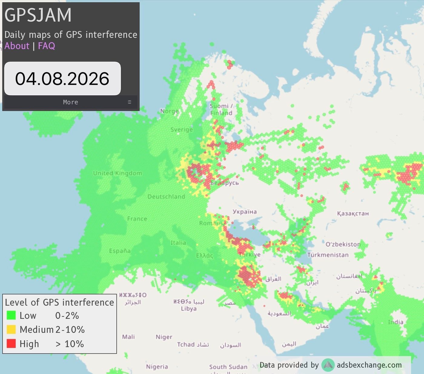 GPSJam: Übersicht über GPS Störungen: Bild 1 von 2